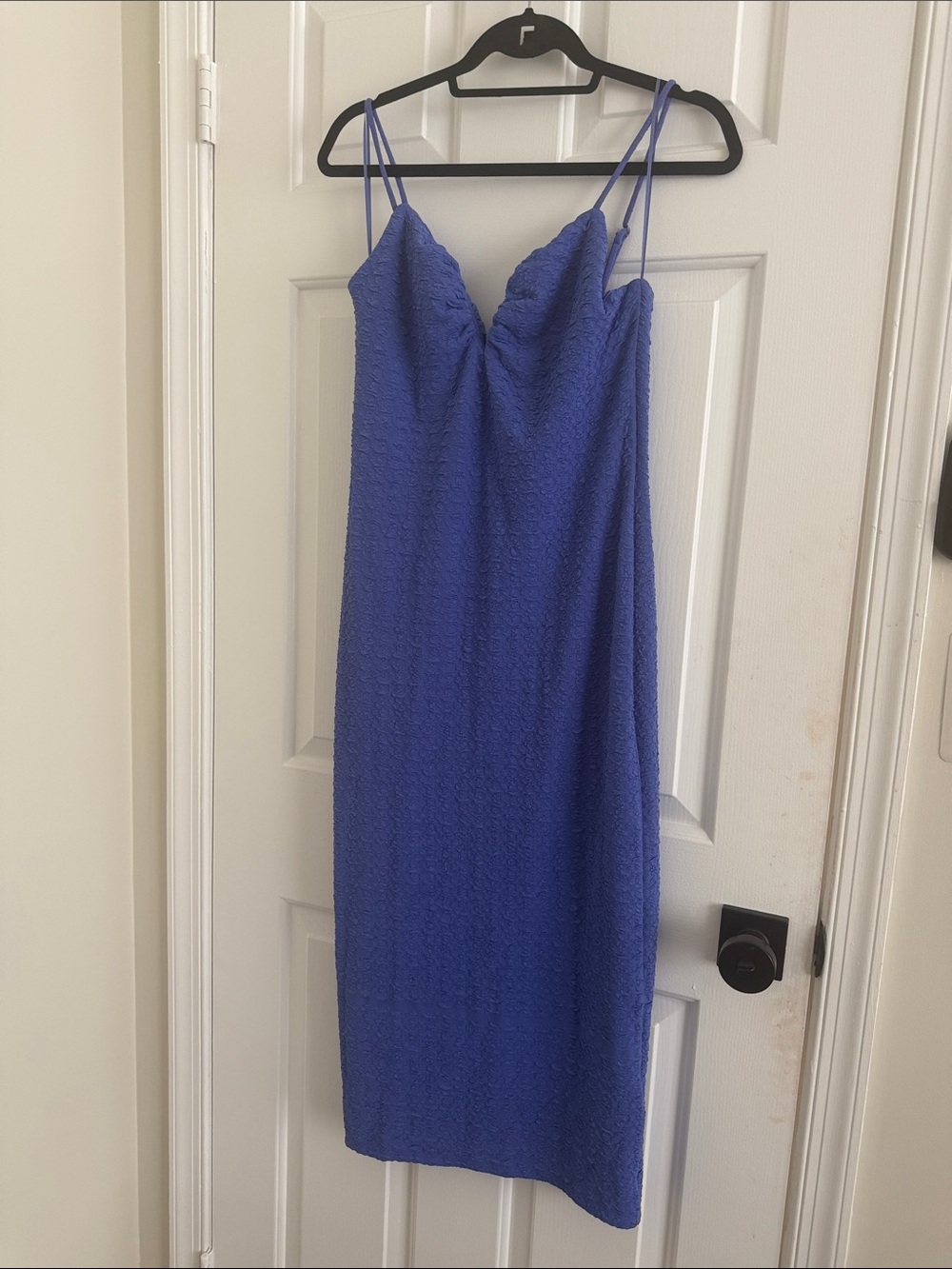 Astr Blue/Purple Textured Midi Slip Dress with Double Spaghetti Straps